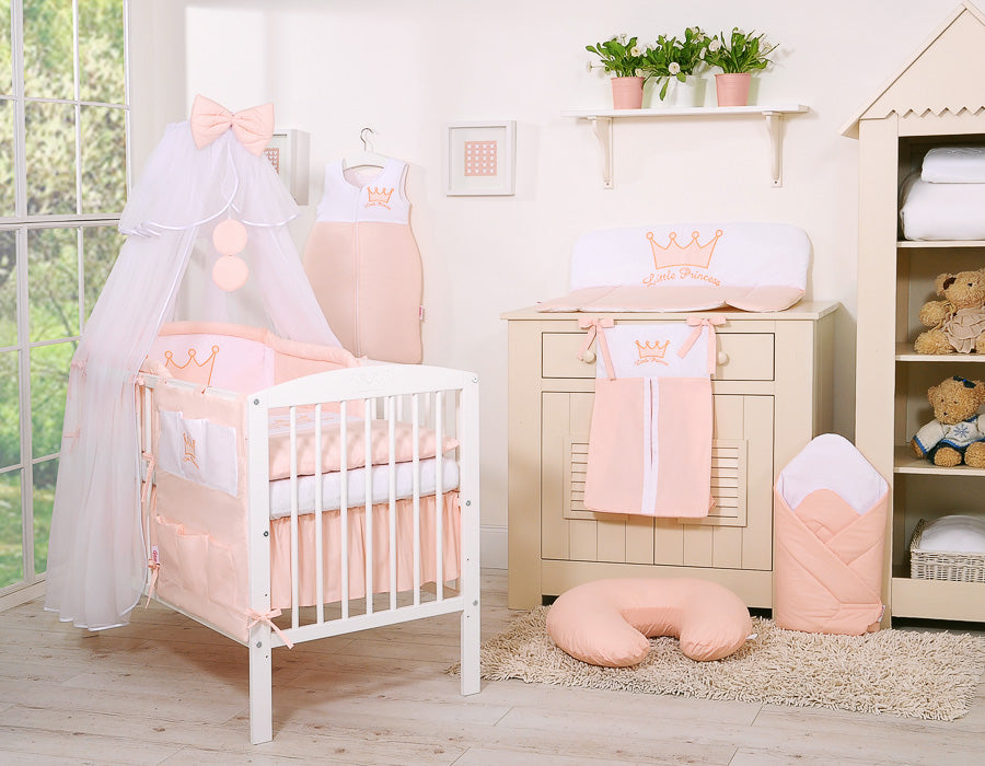 Spjälsängsförvaring – Organisatör – 6 förvaringsfack – Lille prinsen/prinsessan – 100 % bomull – Puderrosa