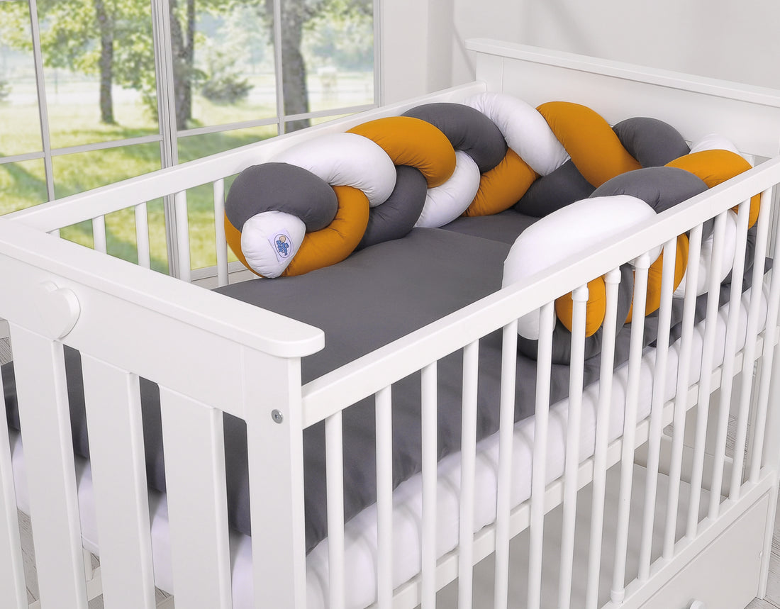 Flockad knutstötskydd, spjälsängsskydd, 100 % mjuk bomull, optimalt babyskydd