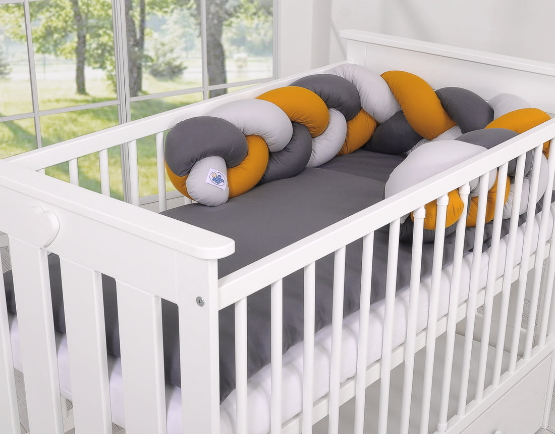 Flätad spjälsängsskydd - spjälsängsskydd - 100 % bomull, skyddar barnet mot stötar