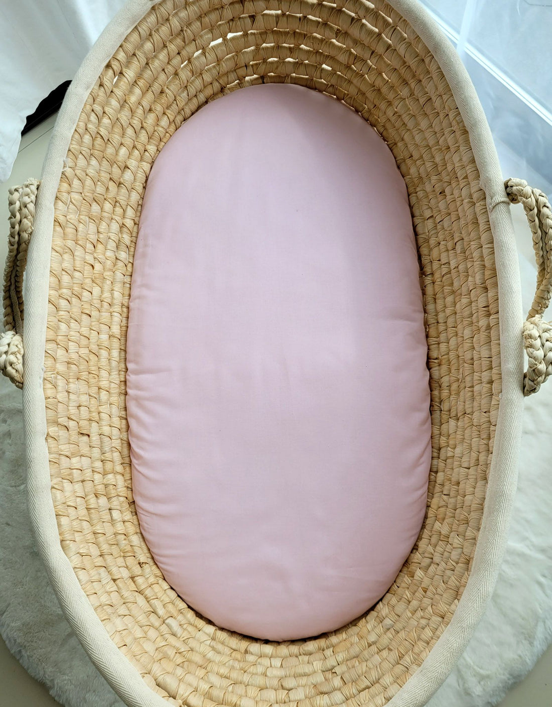 Dra-på-lakan bomullskorgmadrass - lakan - Oeko-Tex-certifierad och extra mjuk 75x35 cm pastellrosa