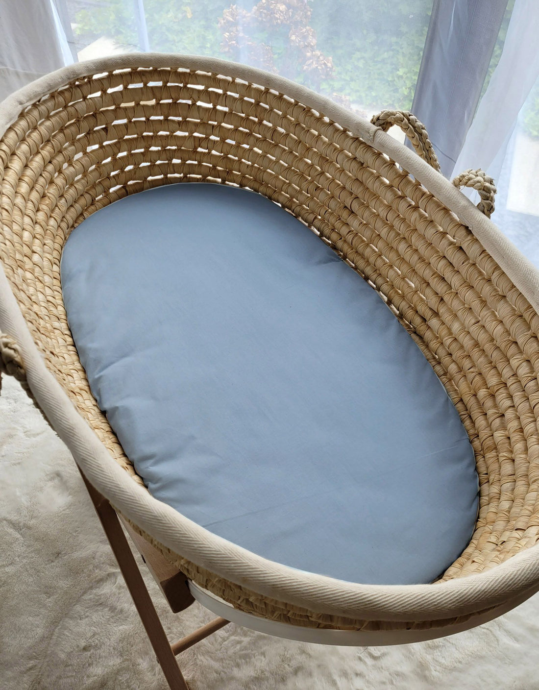 Pastellblått dra-på-lakan - madrassöverdrag i bomull - Ökotex, mjukt och slitstarkt, 75x35 cm