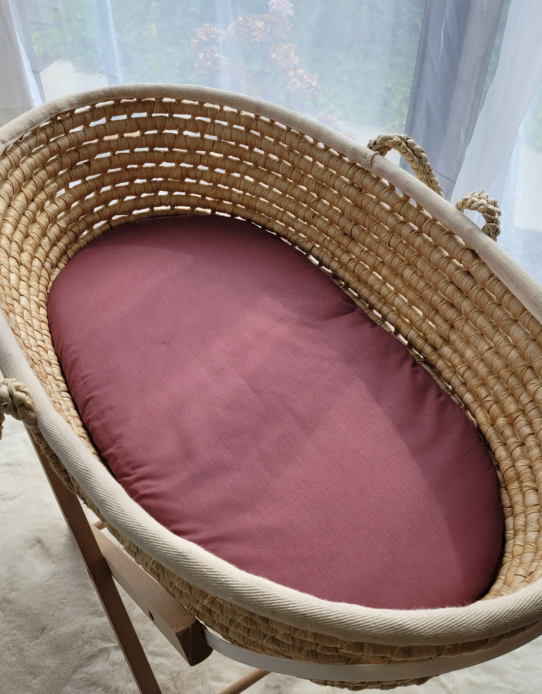 Dra-på-lakan bomullskorgmadrass - spjälsängslakan - Oeko-Tex, mjukt och slitstarkt, 75x35 cm, pastelllila