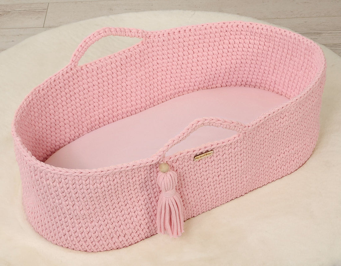 Bomullslakan korgmadrass - spjälsängslakan - Ökotex-certifierad och mjuk, 75x35 cm, rosa