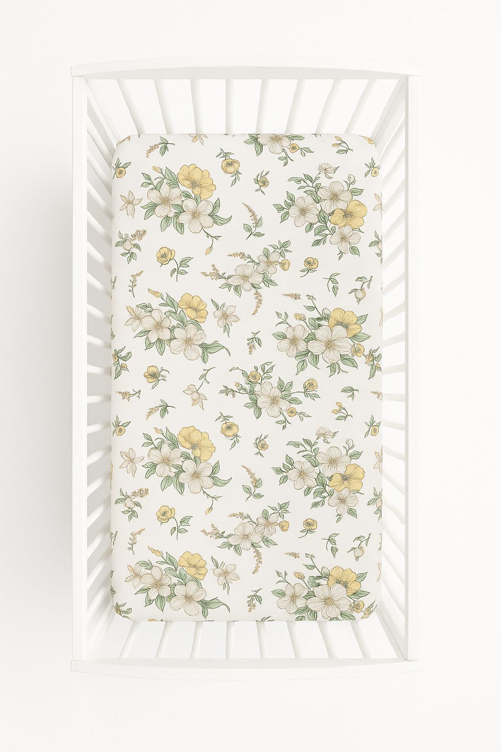 Hoeslaken 120x60 cm katoen – fitted laken – zacht & veilig voor babybed – clematis op beige