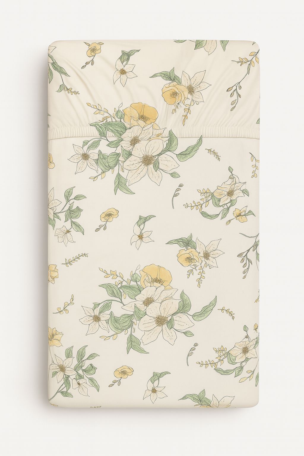 Hoeslaken 120x60 cm katoen – fitted laken – zacht & veilig voor babybed – clematis op beige