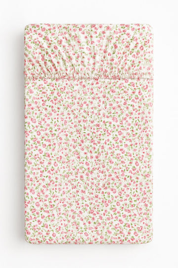 Dra-på-lakan 120x60 cm, bomullslakan undertill, resårband – mjukt, slitstarkt tyg, rosa blommor