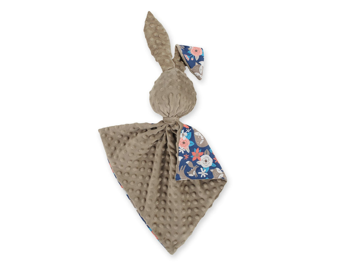 Gosig kanin, gosedjur – dubbelsidigt, supermjukt och säkert för bebisar – blått/brunt