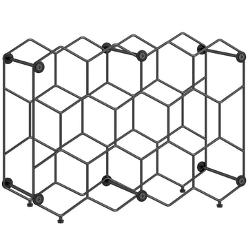 Wijnrek voor 13 flessen met honingraatdesign | Kleur: Zwart | Afmetingen: 43x15,5x31 cm