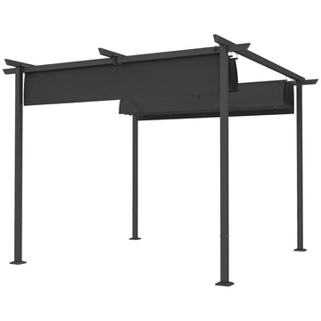 Verstelbare 3 x 3 m tuinpergola met uitschuifbaar dak | Kleur: Zwart | Afmetingen: 300x300x227 cm