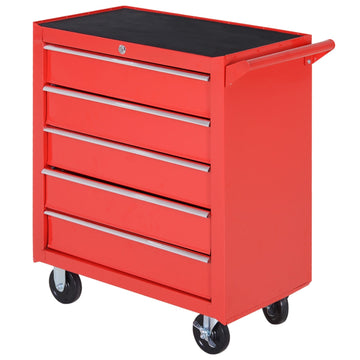 Gereedschapstrolley op wielen met 5 laden | Kleur: Rood-zwart | Afmetingen: 33x69x75 cm