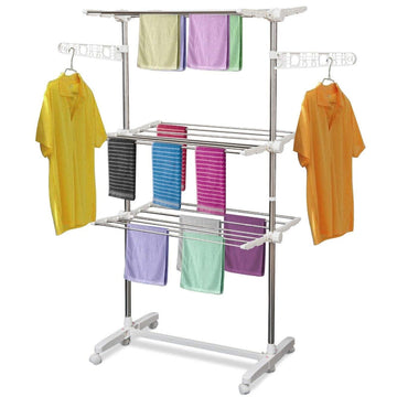 Mobiel kledingdroogrek - 3 lagen, inklapbaar | Kleur: Wit | Afmetingen: 55x142x152 cm