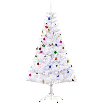 Kunstkerstboom 150 cm met standaard en decoratie | Kleur: Wit | Afmetingen: 85x85x150 cm