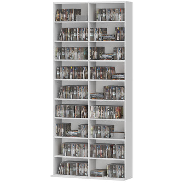 DVD-rek met 18 vakken en 14 verstelbare planken | Kleur: Wit | Afmetingen: 78,5x24x175 cm