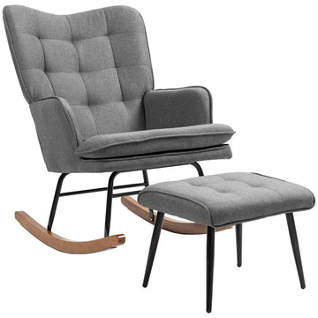Schommelstoel met voetenbank - Relaxstoel | Kleur: Donkergrijs | Afmetingen: 89x64x90 cm