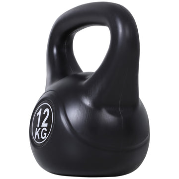 Kettlebell 12 kg met zandvulling voor beginners | Kleur: Zwart | Afmetingen: 21x27x31 cm