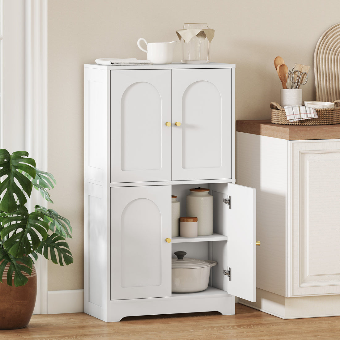 Keukenkast hoge kast met 4 gebogen deuren | Kleur: Wit | Afmetingen: 60x30x110 cm