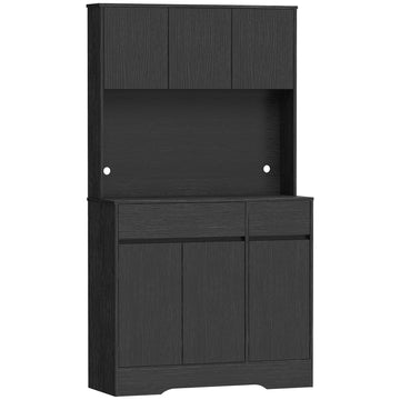 Keukenbuffet met werkblad en 6 deuren | Kleur: Zwart | Afmetingen: 100x38x180 cm