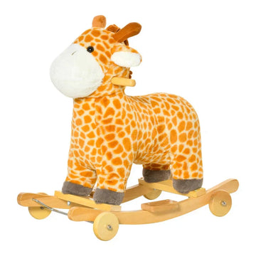 Giraffe hobbelpaard met wielen en geluid | Kleur: Geel | Afmetingen: 38x63x63 cm