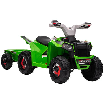 Elektrische kinderquad met aanhanger | Kleur: Groen/Grijs/Zwart | Afmetingen: 41.5x106x48.5 cm