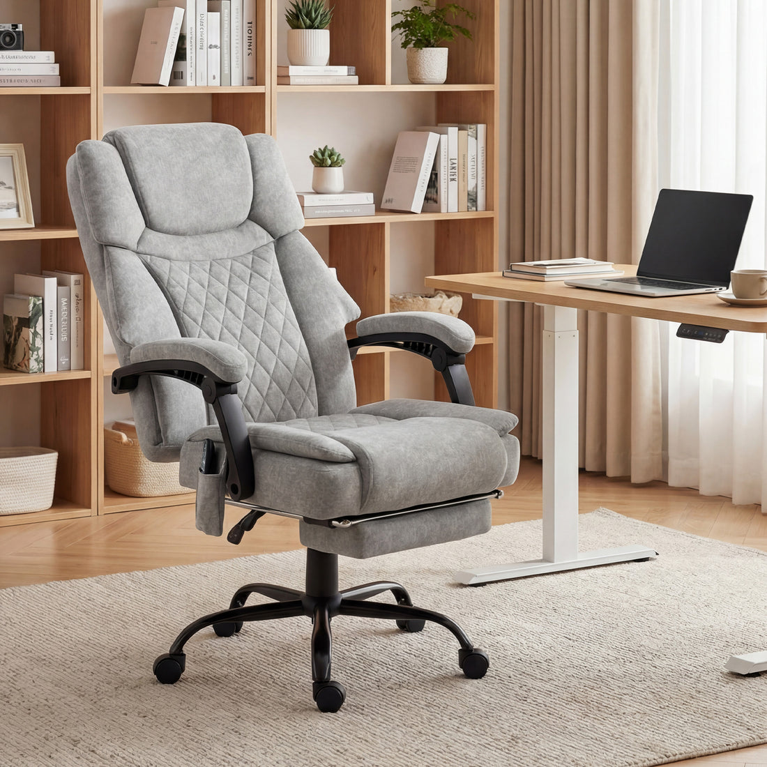 Massage-bureaustoel met voetsteun | Kleur: Grijs | Afmetingen: 69,5x77,5x118-126 cm