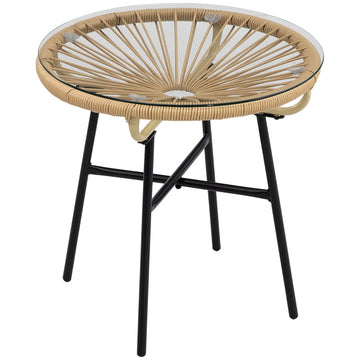 Ronde rotan bijzettafel voor buiten | Kleur: Zwart+Beige | Afmetingen: 50x50x50 cm