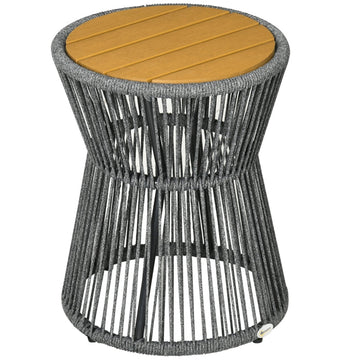 Rattan tuintafel - Boho bijzettafel | Kleur: Donkergrijs+Naturel | Afmetingen: 39x39x49 cm