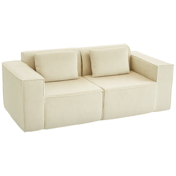 3-zitsbank wit corduroy met kussens | Kleur: Wit | Afmetingen: 202x90x76 cm