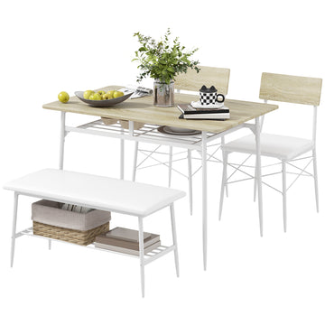 Eetkamerset met tafel, 2 stoelen en bank | Kleur: Bruin en wit | Afmetingen: 110x70x75 cm