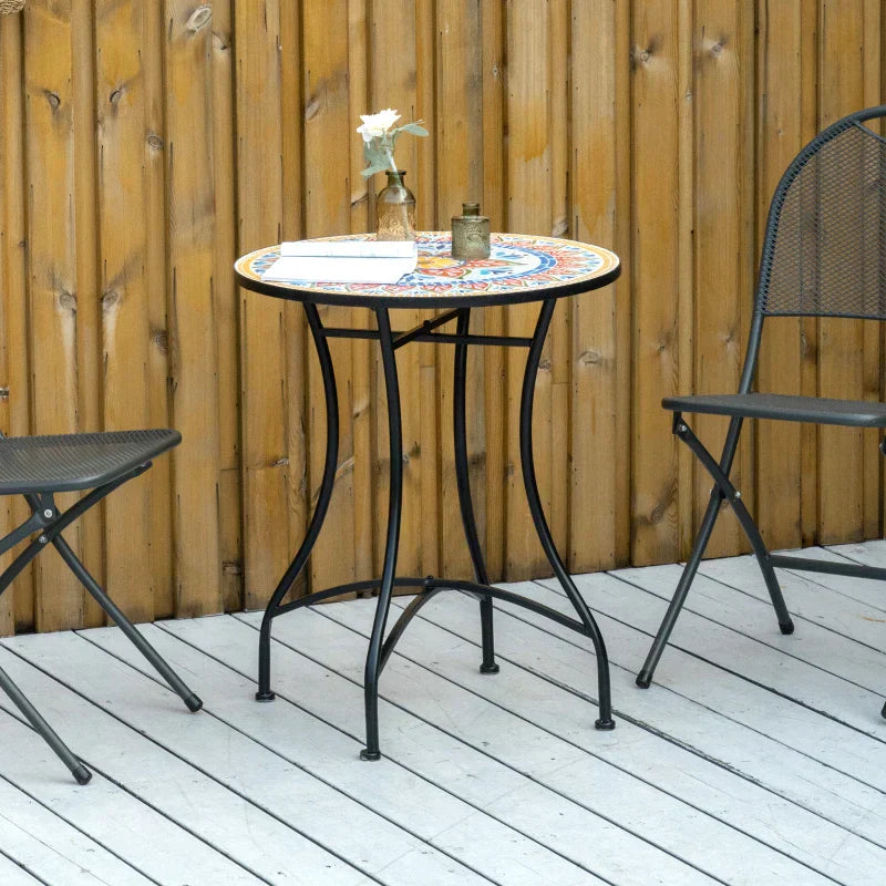 Mozaïek tuintafel Ø60 cm | Kleur: Rood+Blauw+Wit+Zwart | Afmetingen: 60x60x71 cm