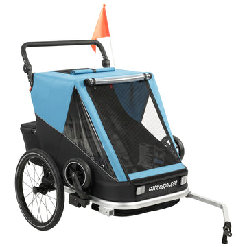 Fietsaanhanger voor kinderen 2-zits 2-in-1 | Kleur: Blauw | Afmetingen: 82x155x102 cm