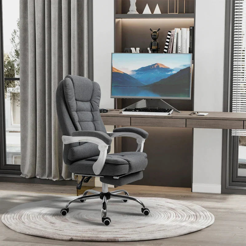Bürostuhl mit Fußstütze | Farbe: Grau + Weiß | Abmessungen: 70x65x115-122 cm