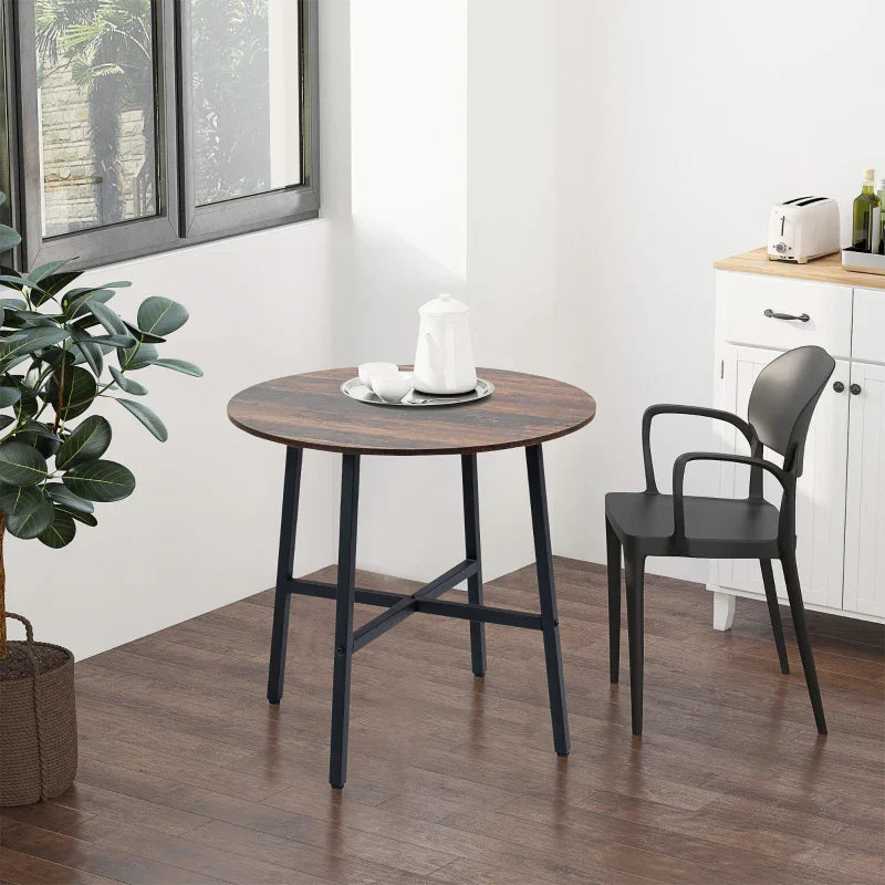 Ronde eettafel Ø80 cm - Houtlook tafel | Kleur: Rustiek bruin, zwart | Afmetingen: 80x80x76 cm