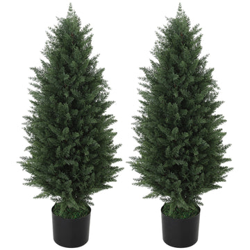 Set van 2 kunstmatige cipressen - Kunstplanten | Kleur: Groen | Afmetingen: 33x33x90 cm