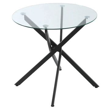 Ronde glazen bijzettafel - Metalen onderstel | Kleur: Zwart | Afmetingen: 80x80x75 cm