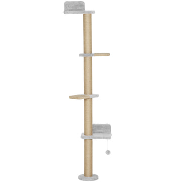 Kattenkrabpaal - 5 niveaus, wandmontage, sisal | Kleur: Hellgrau | Afmetingen: 48x21x180 cm