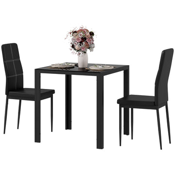 Eettafel met 2 stoelen - Zwarte eetkamerset | Kleur: Zwart