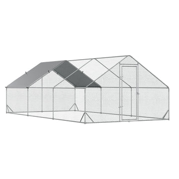 Kippenren voor 12-18 kippen | Kleur: Zilver+grijs | Afmetingen: 600x300x200 cm