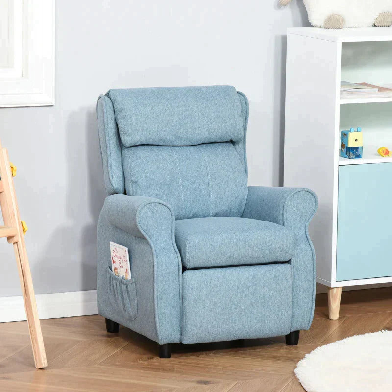 Kinderfauteuil met voetensteun en verstelbare rugleuning | Kleur: Blauw | Afmetingen: 58x53x70 cm