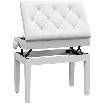 Pianobank met opbergruimte en verstelbare hoogte | Kleur: Wit | Afmetingen: 33x54,5x48-58 cm