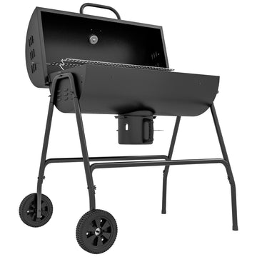 Houtskoolbarbecue met deksel en thermometer | Kleur: Zwart | Afmetingen: 71.5x95x102 cm