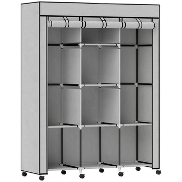 Stoffen kledingkast, 8 planken en 2 kledingrails | Kleur: Grijs | Afmetingen: 43x125x162.5 cm