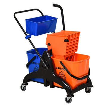 Professionele schoonmaaktrolley met kaakpers | Kleur: Oranje, Blauw | Afmetingen: 45x78x95 cm