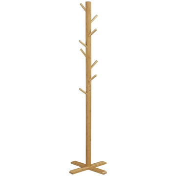 Bamboe kapstok met 8 haken | Kleur: Naturel | Afmetingen: 49,5x49,5x178 cm