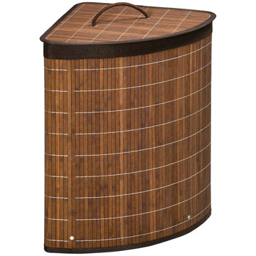Bamboe wasmand met deksel - 55 L | Kleur: Bruin | Afmetingen: 38x38x57 cm