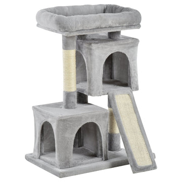 Kattenboom - Krabpaal met 2 huisjes en ligplek | Kleur: Grijs | Afmetingen: 59x39x83 cm