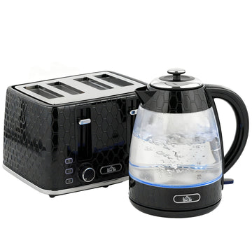1,7L Waterkoker & 4-sneetjes broodrooster | Kleur: Zwart | Afmetingen: 16,9x22,2x23,8 cm