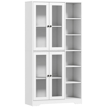 Witte keukenkast met glazen deuren - MDF | Kleur: Wit | Afmetingen: 90x35x172 cm