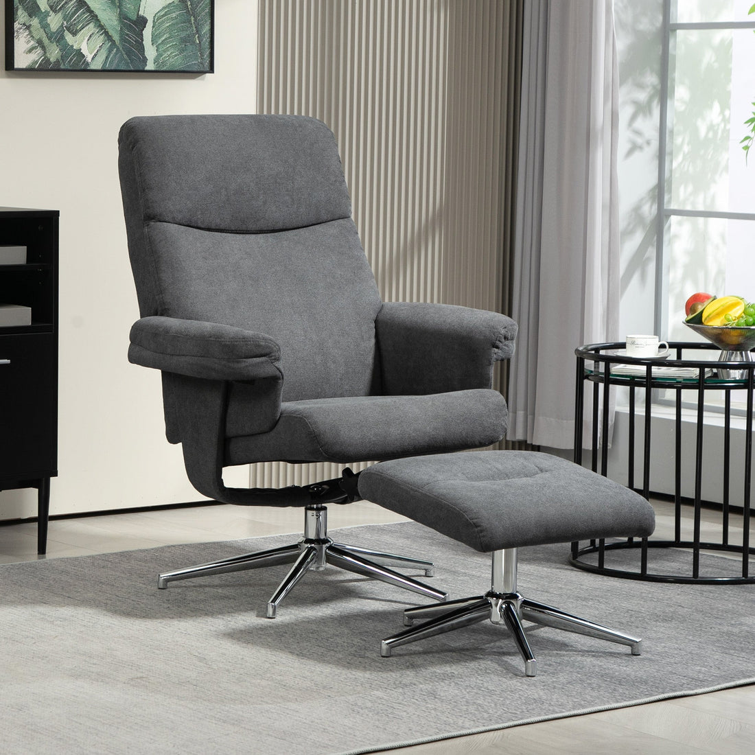 Relaxliege mit Hocker - Verstellbarer Sessel | Farbe: Grau | Abmessungen: 85x78x106 cm