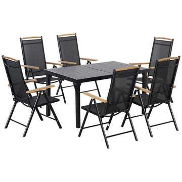 Tuinmeubelset met tafel en 6 verstelbare stoelen | Kleur: Zwart | Afmetingen: 90x140x74 cm