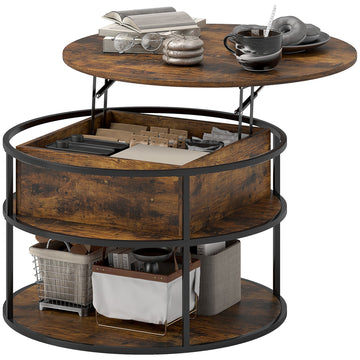 Salontafel met liftblad en opbergruimte | Kleur: Bruin | Afmetingen: 80x80x47-61.5 cm